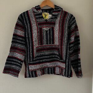 IGUANA JACK - Mexican Baja Poncho Hoodie Surfer Skater Pullover Size Small